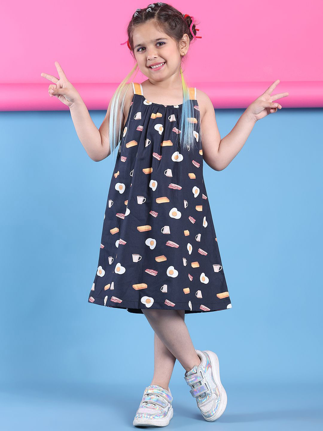 Baawri Girls Conversational Printed Gathered Or Pleated A Line Dress