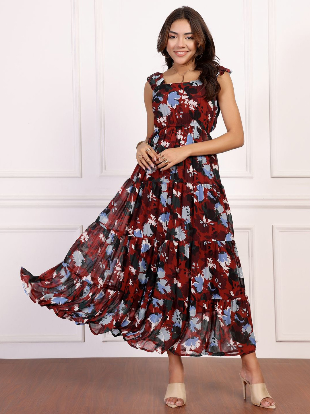 Mast & Harbour Floral Print Empire Tiered Maxi Dress