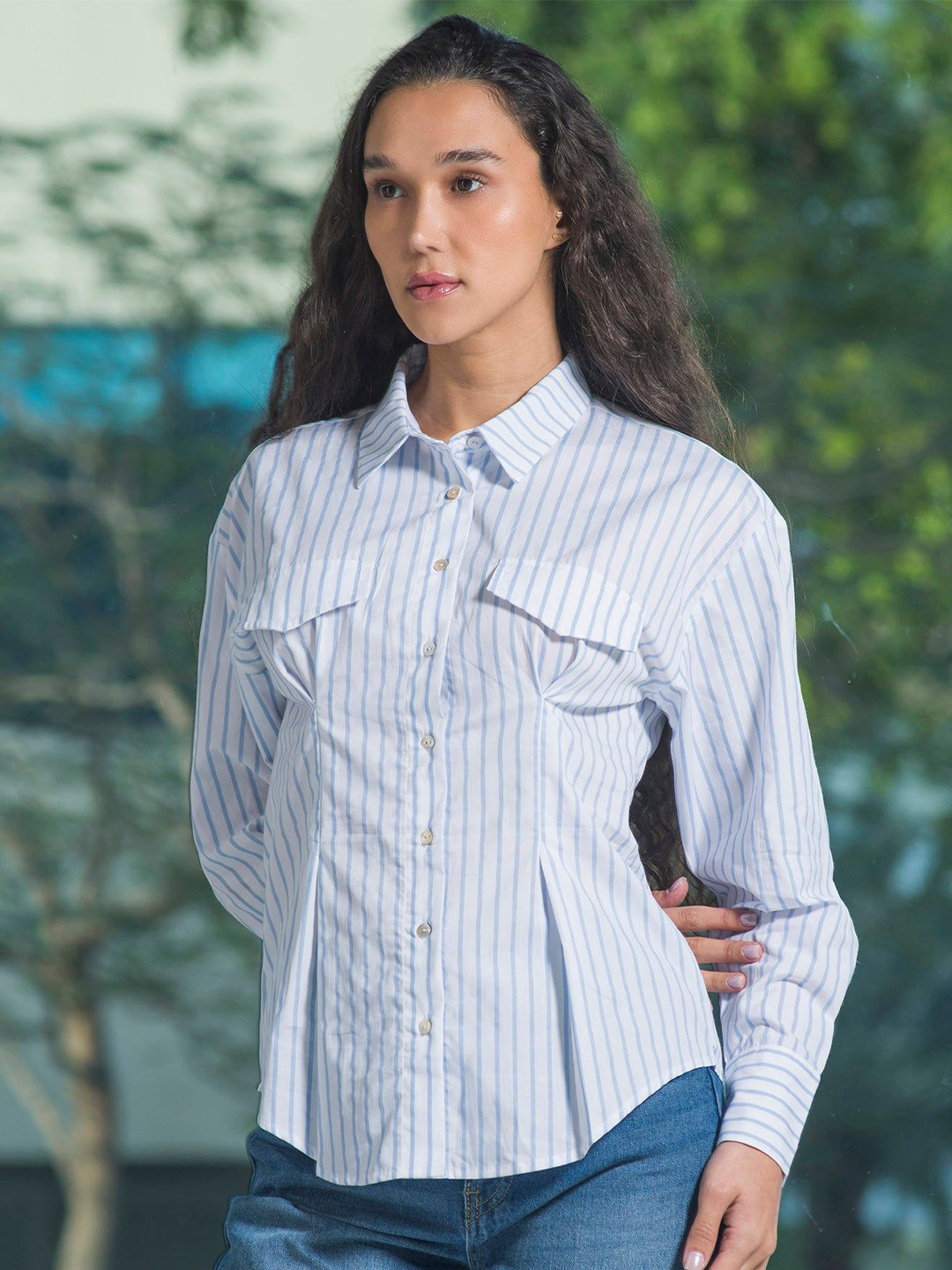 Virgio Pure Cotton Fitted Stripe Shirt With Flap