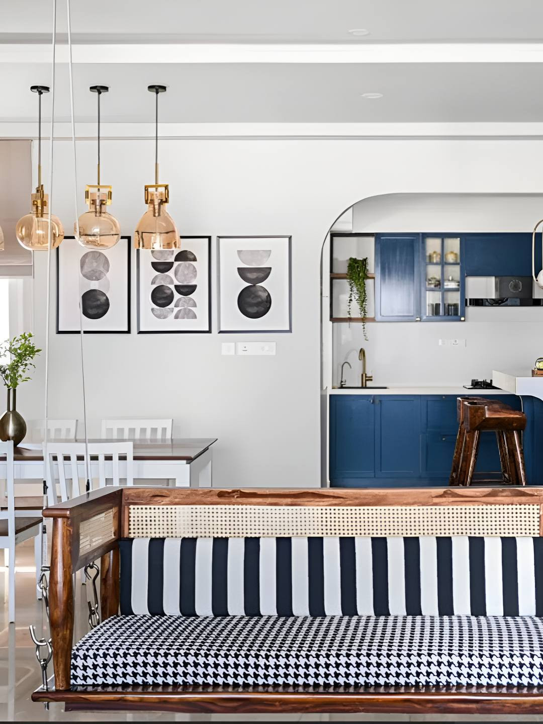 JAIRI TRADERS Brown Printed Wooden Swings With Cushioned Back Support & Armrest