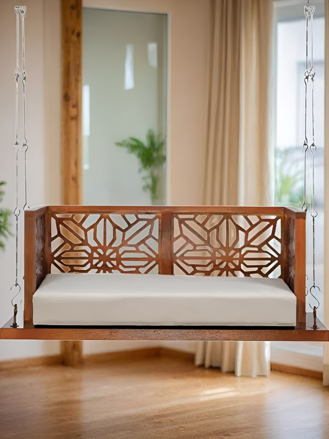 JAIRI TRADERS Brown Wooden Swings With Back Support &  Armrest