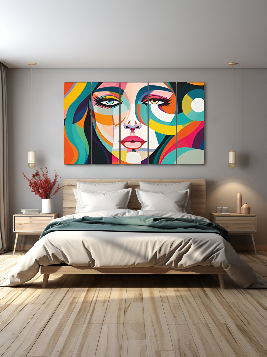 The Castle Decor Red & Pink 5 Pieces Women Face Printed Wall Art