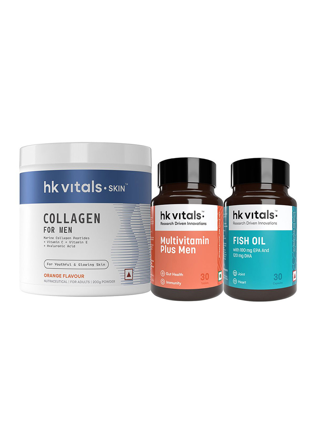 HK VITALS Men 3 Pcs Marine Collagen 200g & Fish Oil 30 Tablets with Multivitamin 30 Tabs