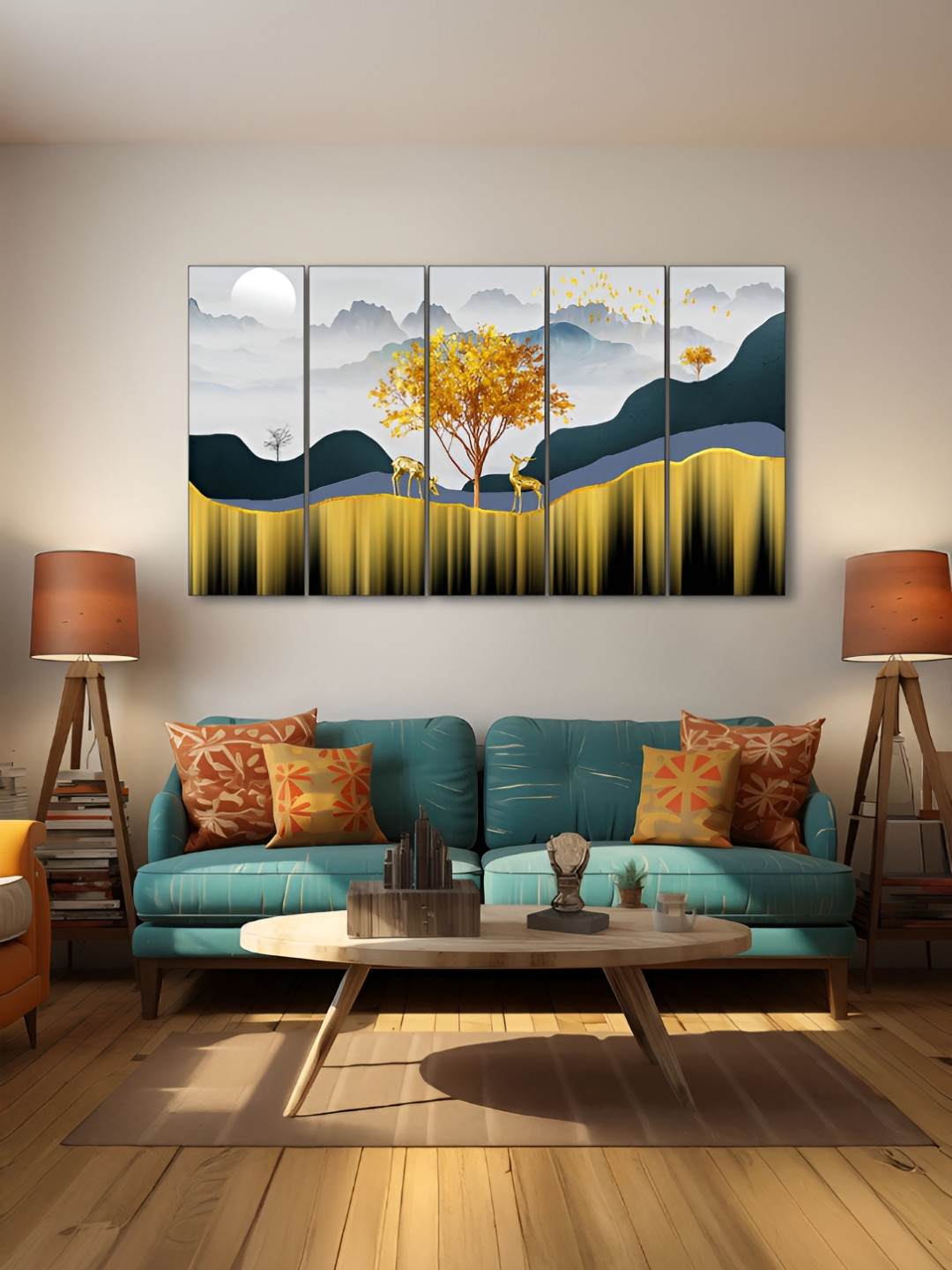 The Castle Decor Grey & Black 5 Pieces Deer Wooden Wall Arts