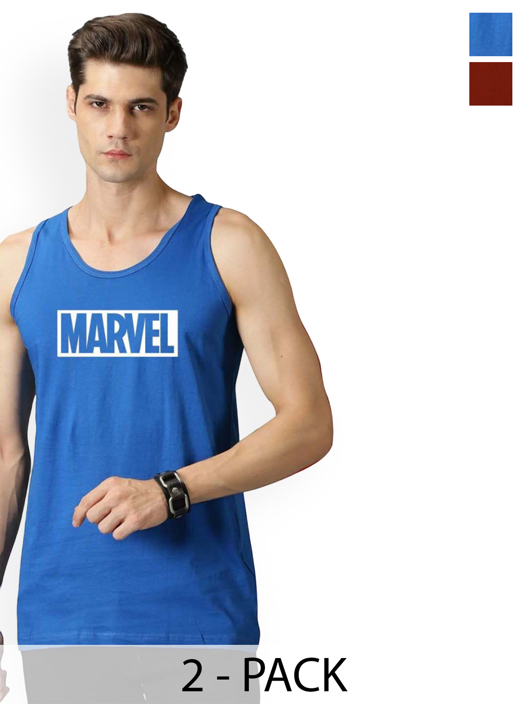 Organic Chics Pack Of 2 Printed Cotton Tank Vests Royal Marvel - Maroon Punisher_S