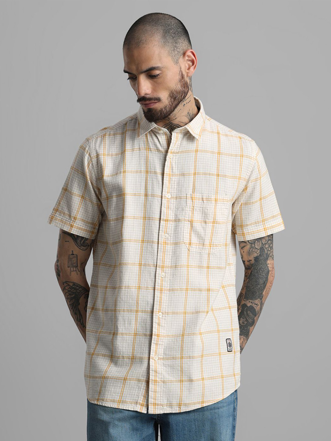Klub Fox Slim Fit Checked Casual Cotton Spread Collar Shirt