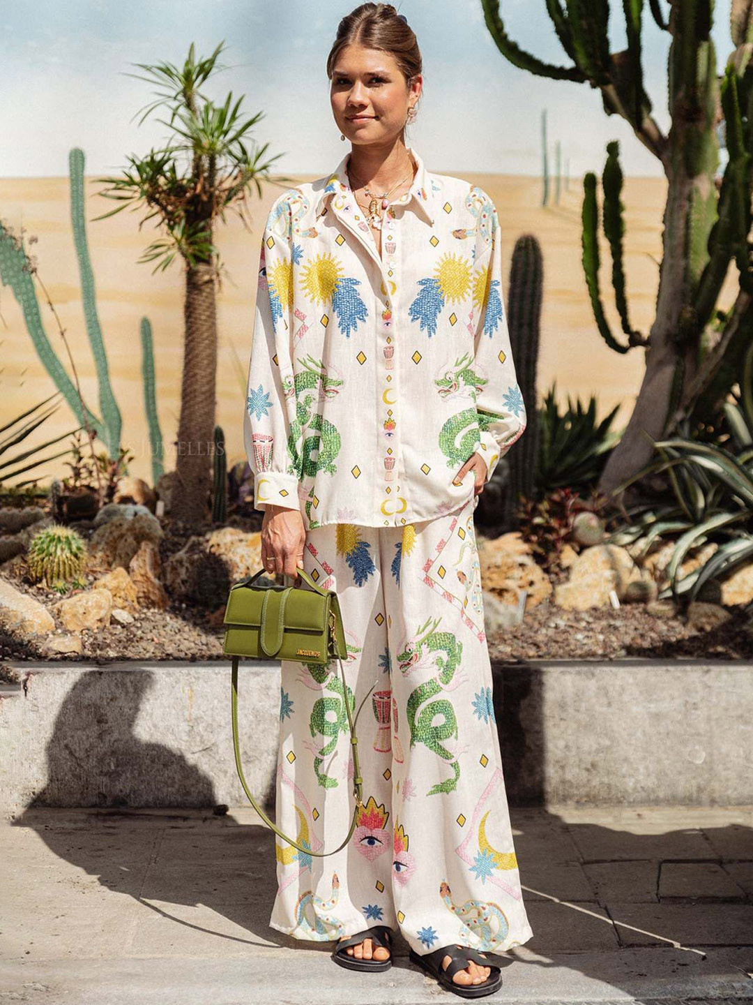 all about you Desert Bloom Relaxed Floral Printed Shirt Collar Shirt & Palazzos