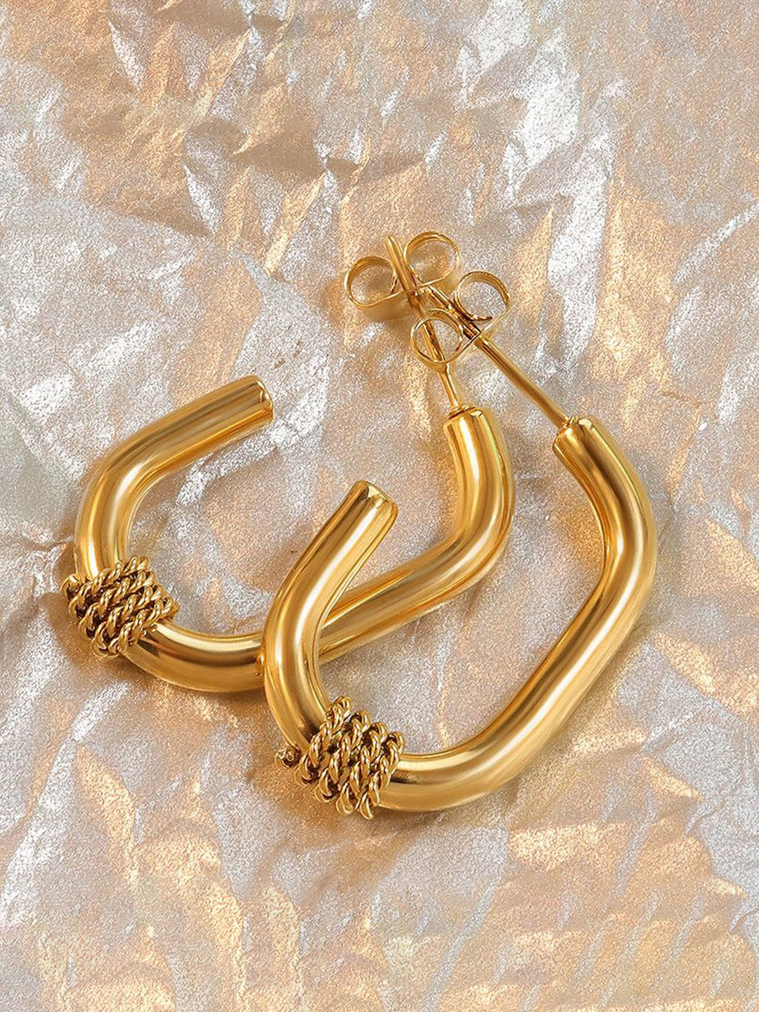 Aiza 18KT Gold Plated Chic Geo Hoops Earrings