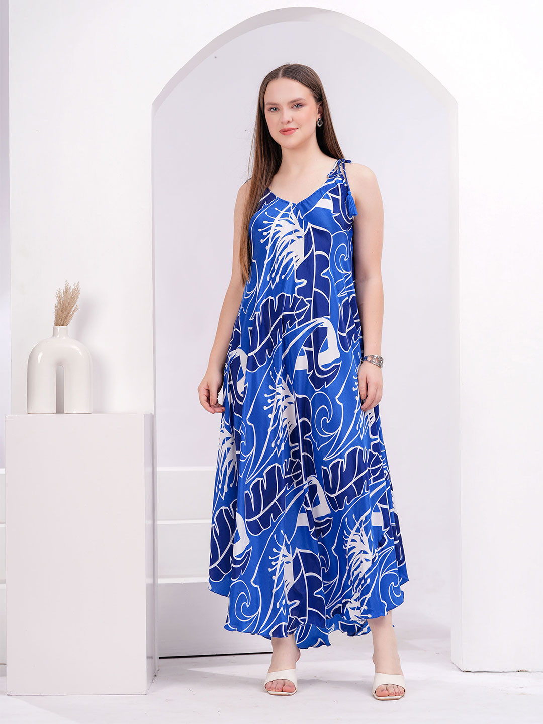 Sencei Women V Neck Shoulder Strape Maxi Dress