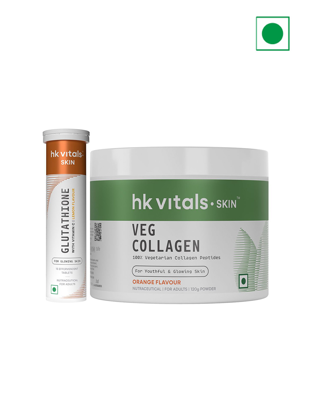 HK VITALS Set Of 2 Glutathione Effervescent Tablets- 15 Tablets & Veg Collagen Supplement