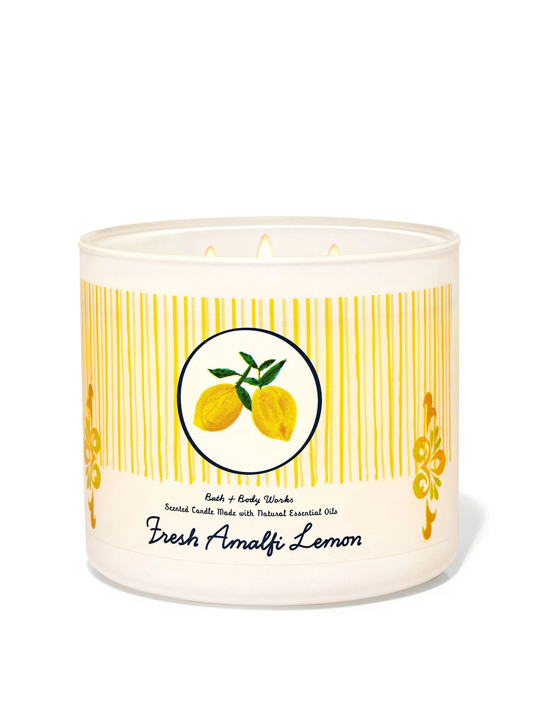Bath & Body Works Fresh Amalfi Scented 3 Wick Lemon Striped Geometric Regular Jar Candles