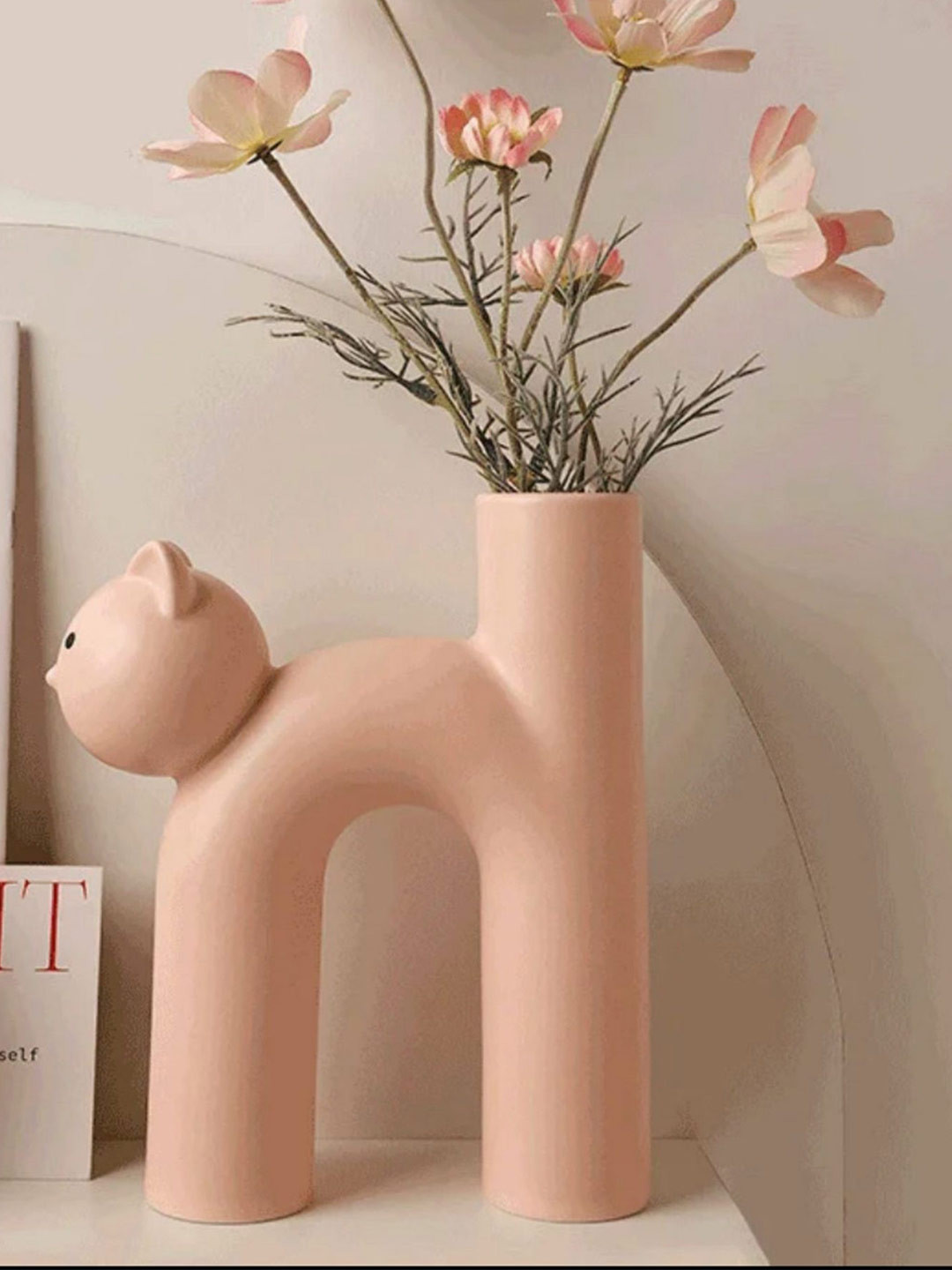 ArteCasa Brown Textured Tabular Cat Shaped Flower Vase