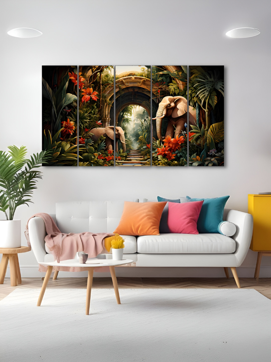 The Castle Decor Red & Green 5 Pieces Elephant Wooden Wall Arts