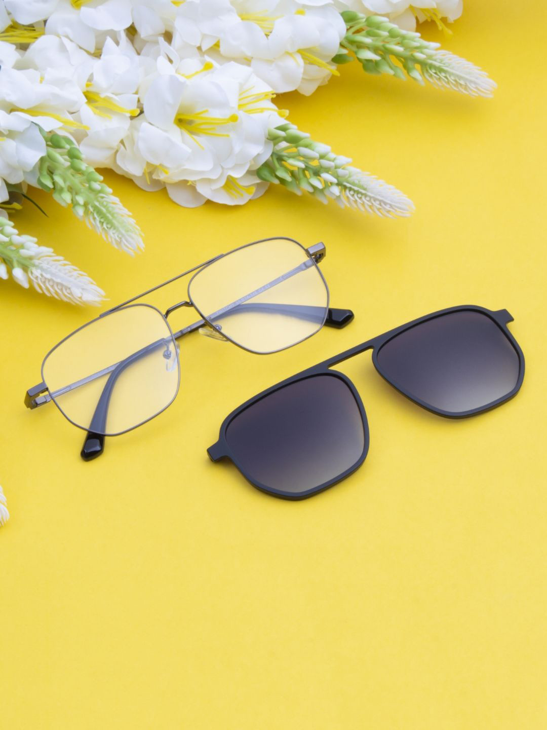 Ted Smith Unisex Gunmetal Aviator Metal Clip On Frames Clip On Sunglasses With Polarized Lens