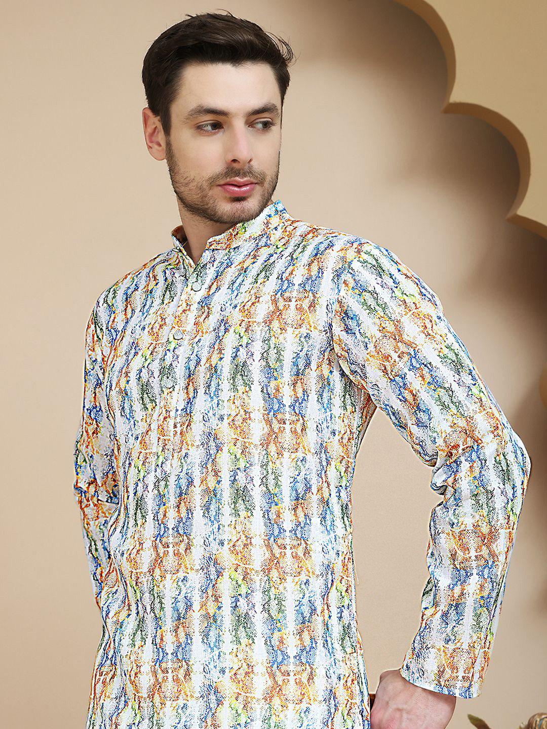 Anouk Mirage Men Abstract Printed Mandarin Collar Kurta