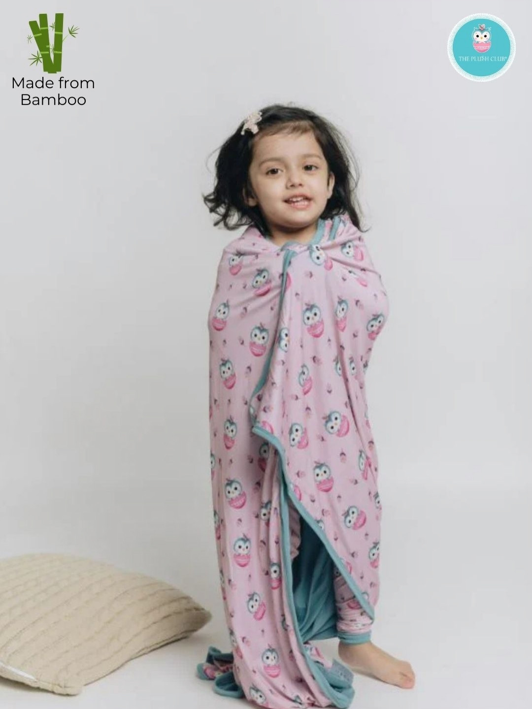 THE PLUSH CLUB Pink & White Geometric Single Bed Bamboo Blanket