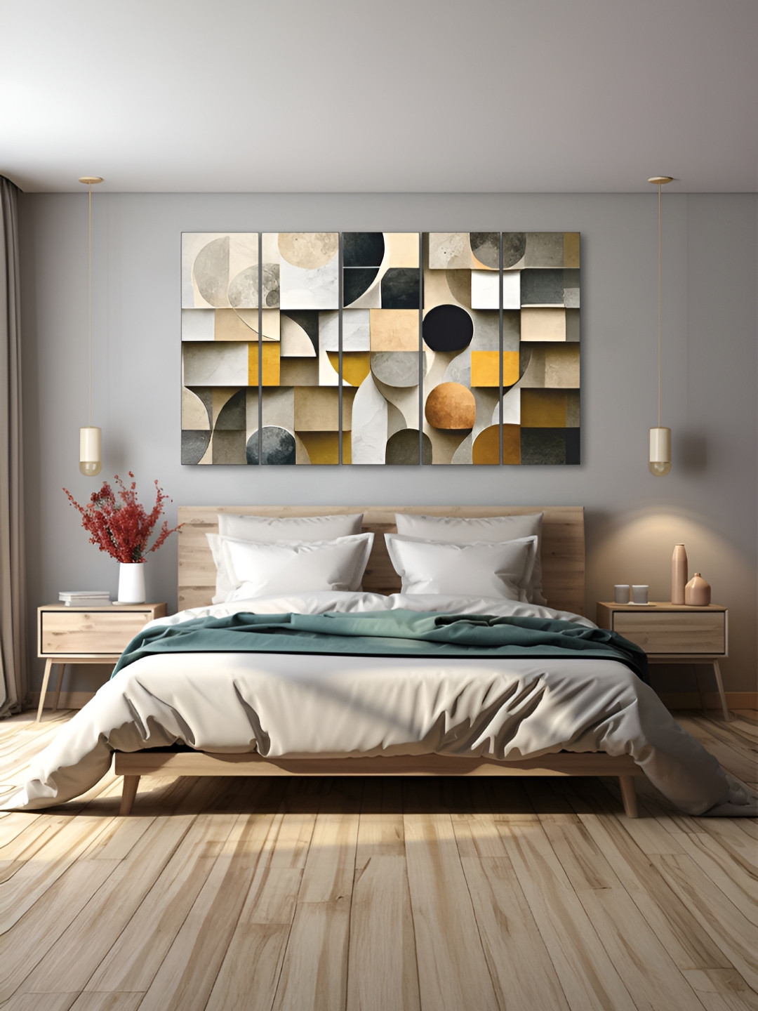 The Castle Decor Wood 5 Pcs Wall Living Room Rectangle Paintings Wall Art -1.21 x 27In