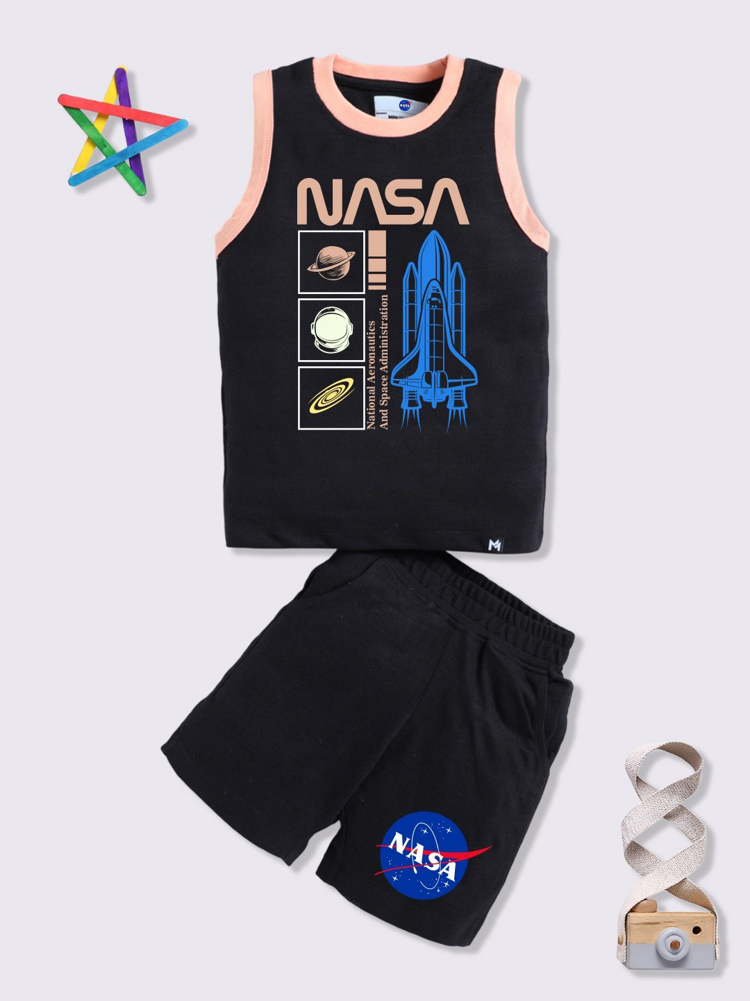 YK X Minute Mirth Boys NASA Printed T-shirt with Shorts
