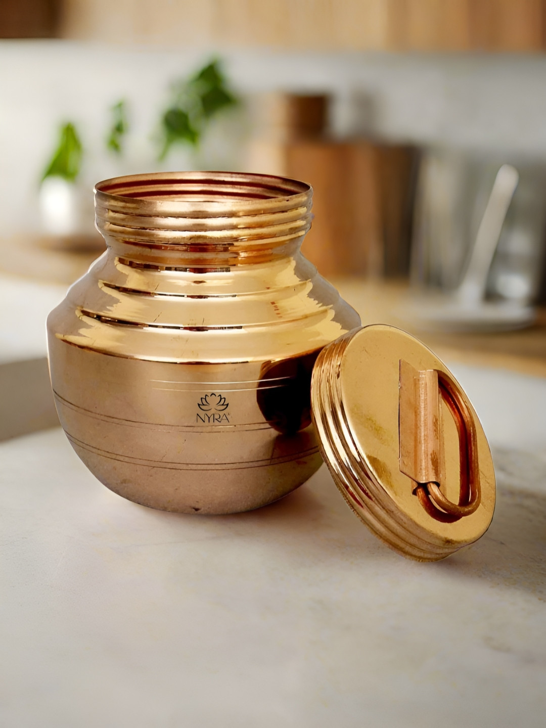 Nyra Kitchenware Copper Toned Pure Copper Gangajali With Lid