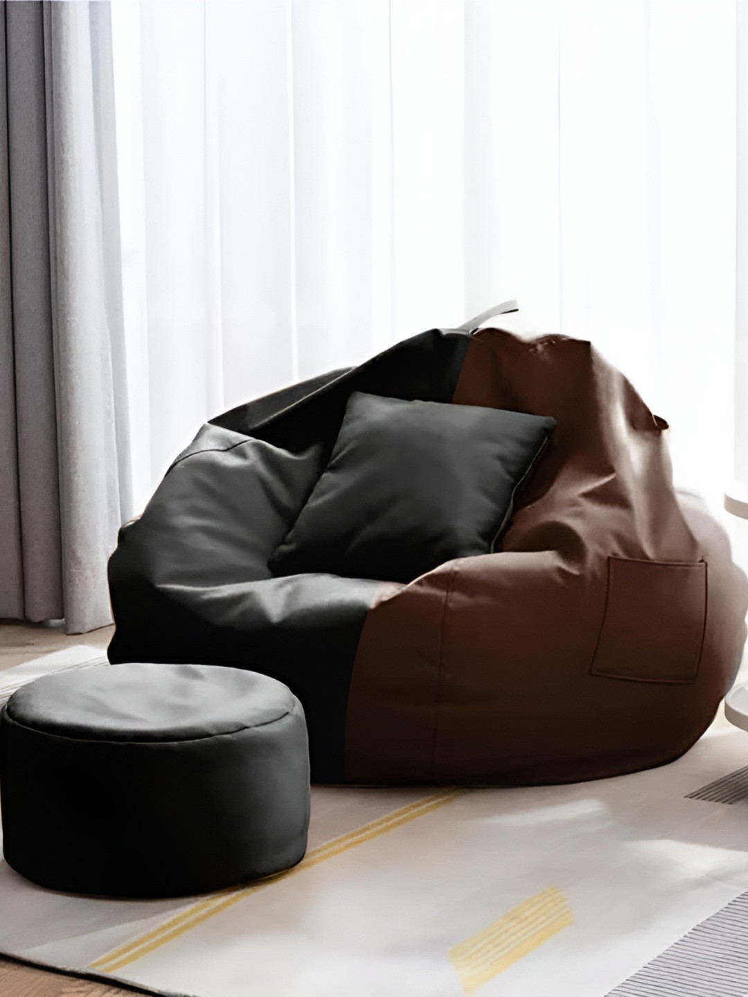 AARIJ MART 3-Pcs Colour-Blocked Bean Bag With Footrest & Cushion