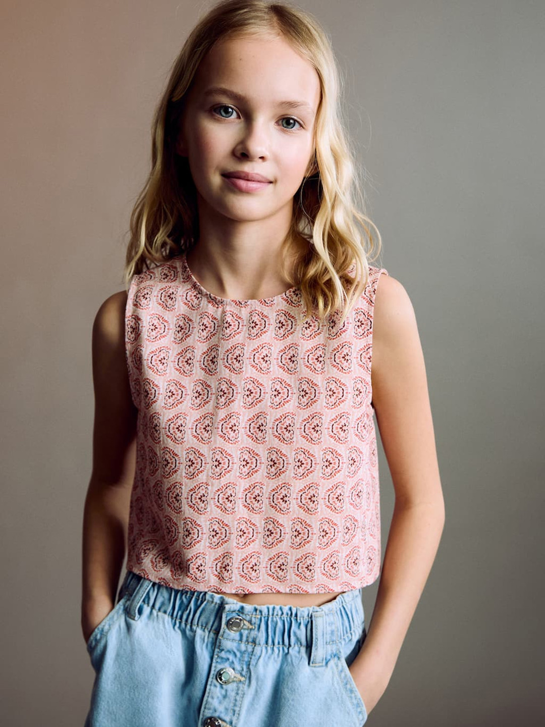 Mango Kids Girls Floral Print Cotton Styled Back Crop Top