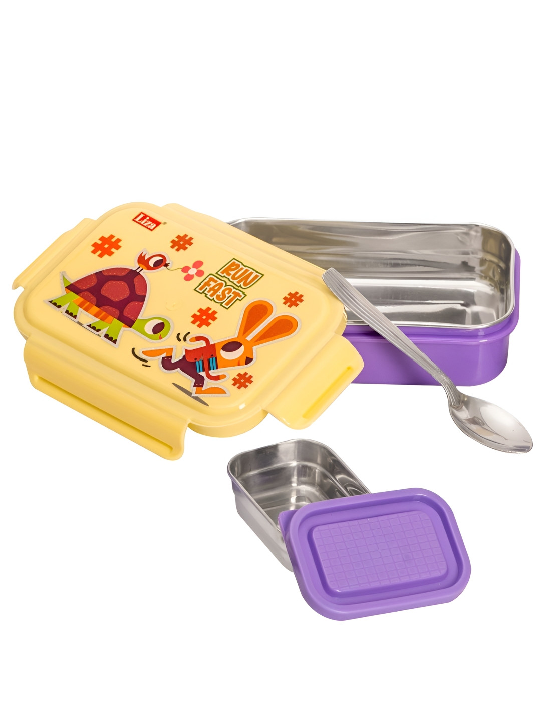 Adore Good Food Run Fast Plastic Easy to Clean 3PCs Lunch Box With Spoon and Fork