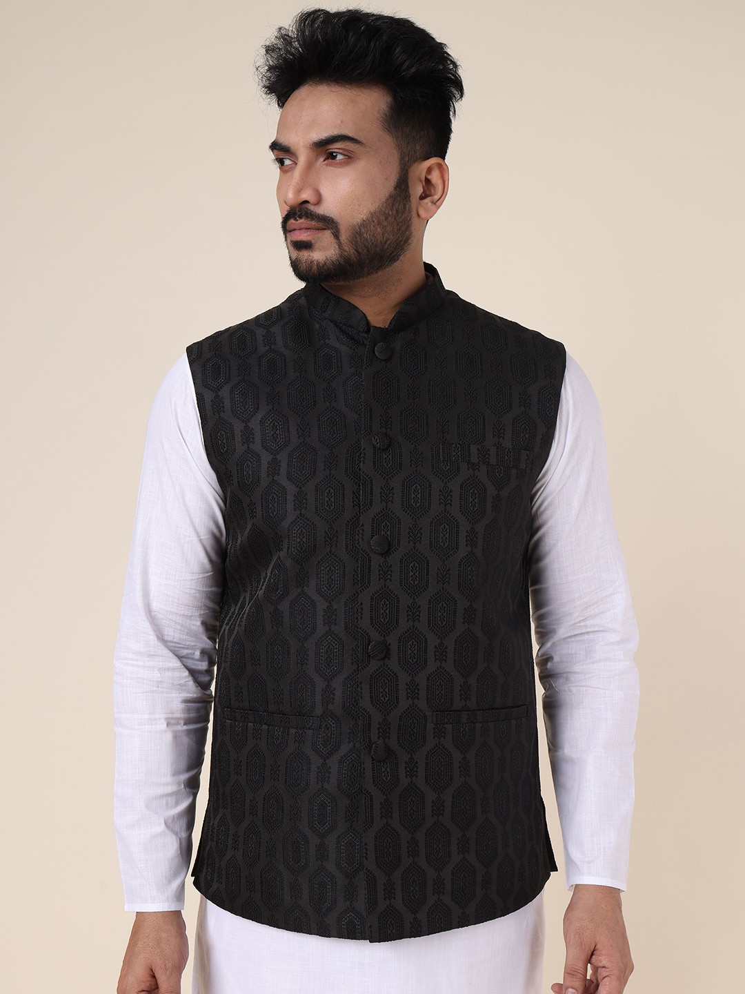W & G Woven Design Nehru Jacket