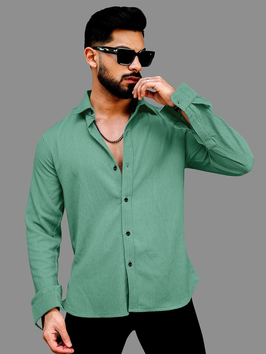 VORTEX Men Original Fit Textured Spread Collar Casual Shirt