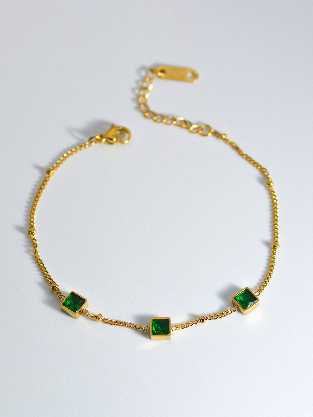 Aiza 18KT Gold Plated Square Cut Emeral Charm