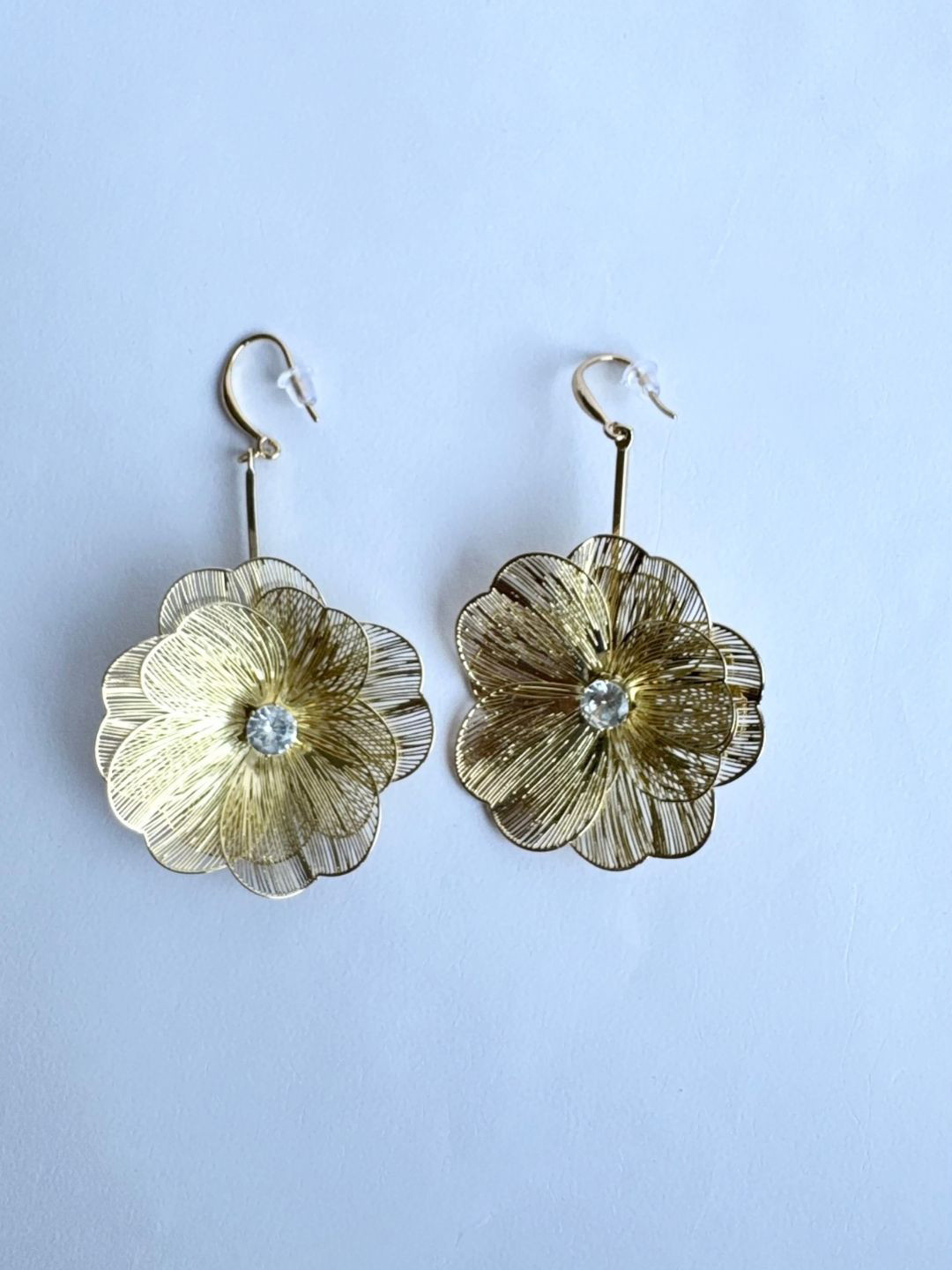 The Jewellery Tale Stainless Steel Gold-Plated Stones Studded Floral Shaped Drop Earrings