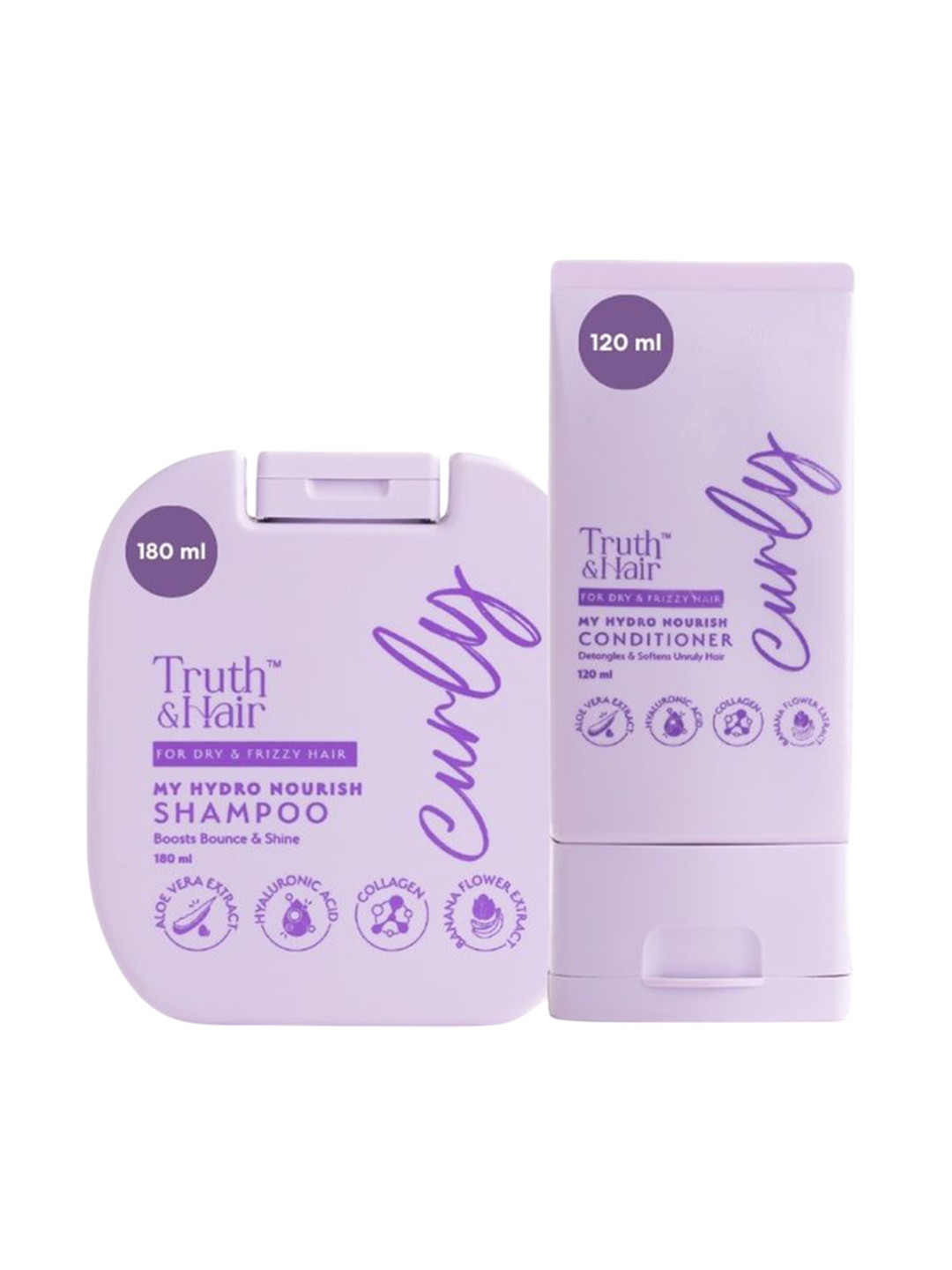Truth & Hair Curly Set Of 2 Hydro Nourish Shampoo 180 ml & Conditioner - 120 ml