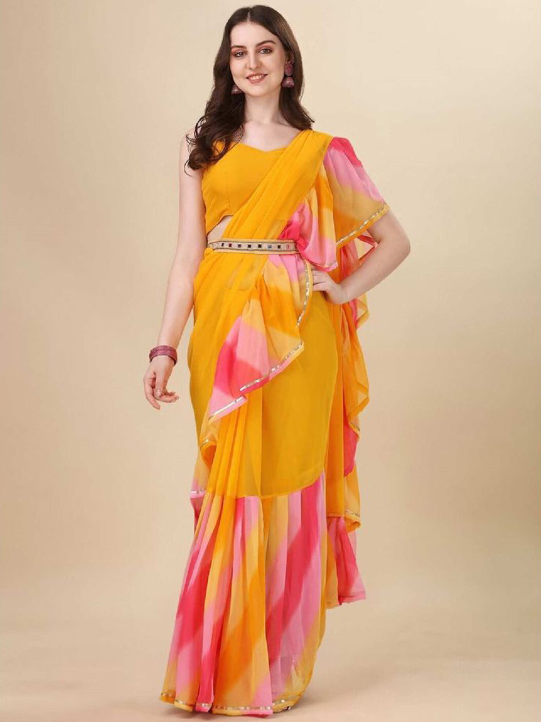 Styleveda Pure Georgette Ruffle Saree