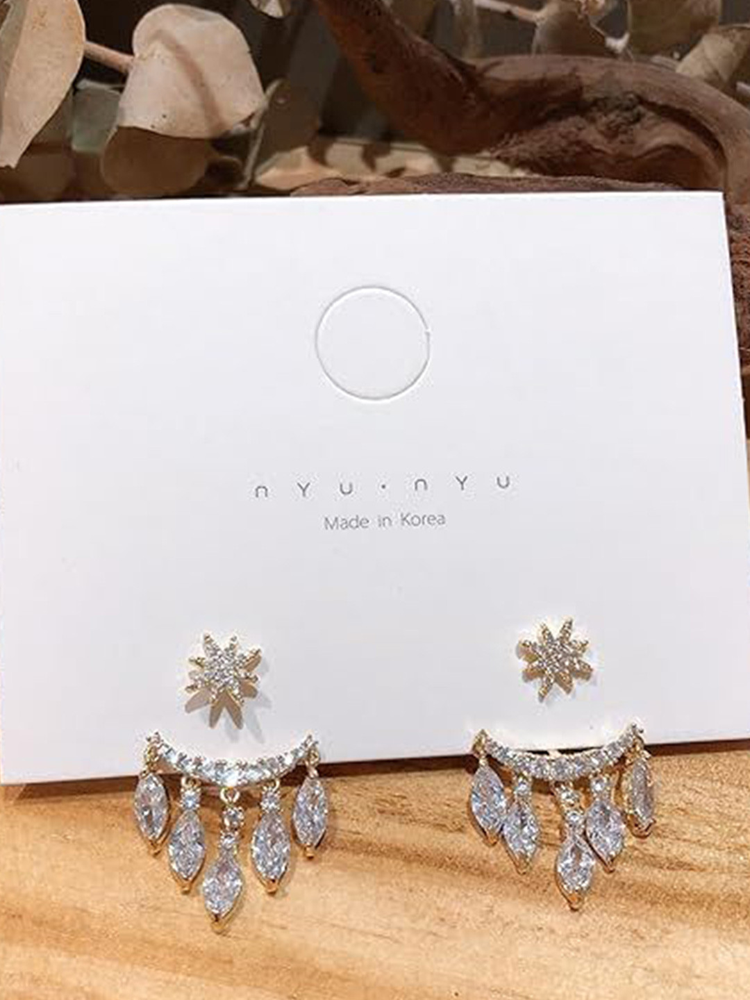 Arzonai Gold-Plated  Artificial Stones Studded Crescent Shaped Korean Studs