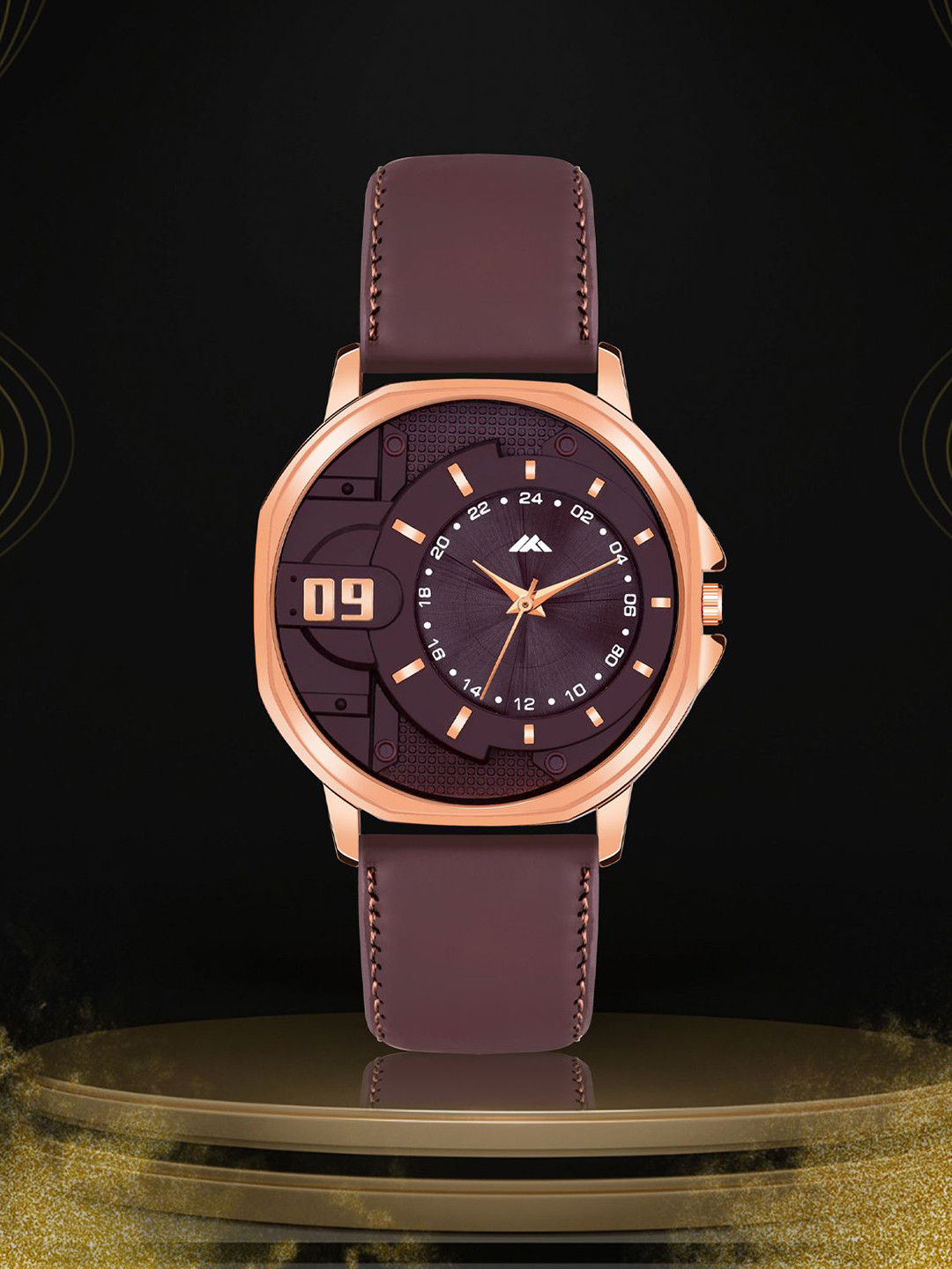 Shocknshop Men Brass Dial & Leather Straps Analogue Watch MT41