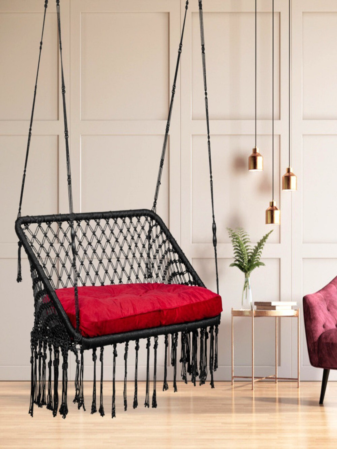 Patiofy Premium Black & Red Double Seater  Comfortable Hammock Swing Chair With Cushion