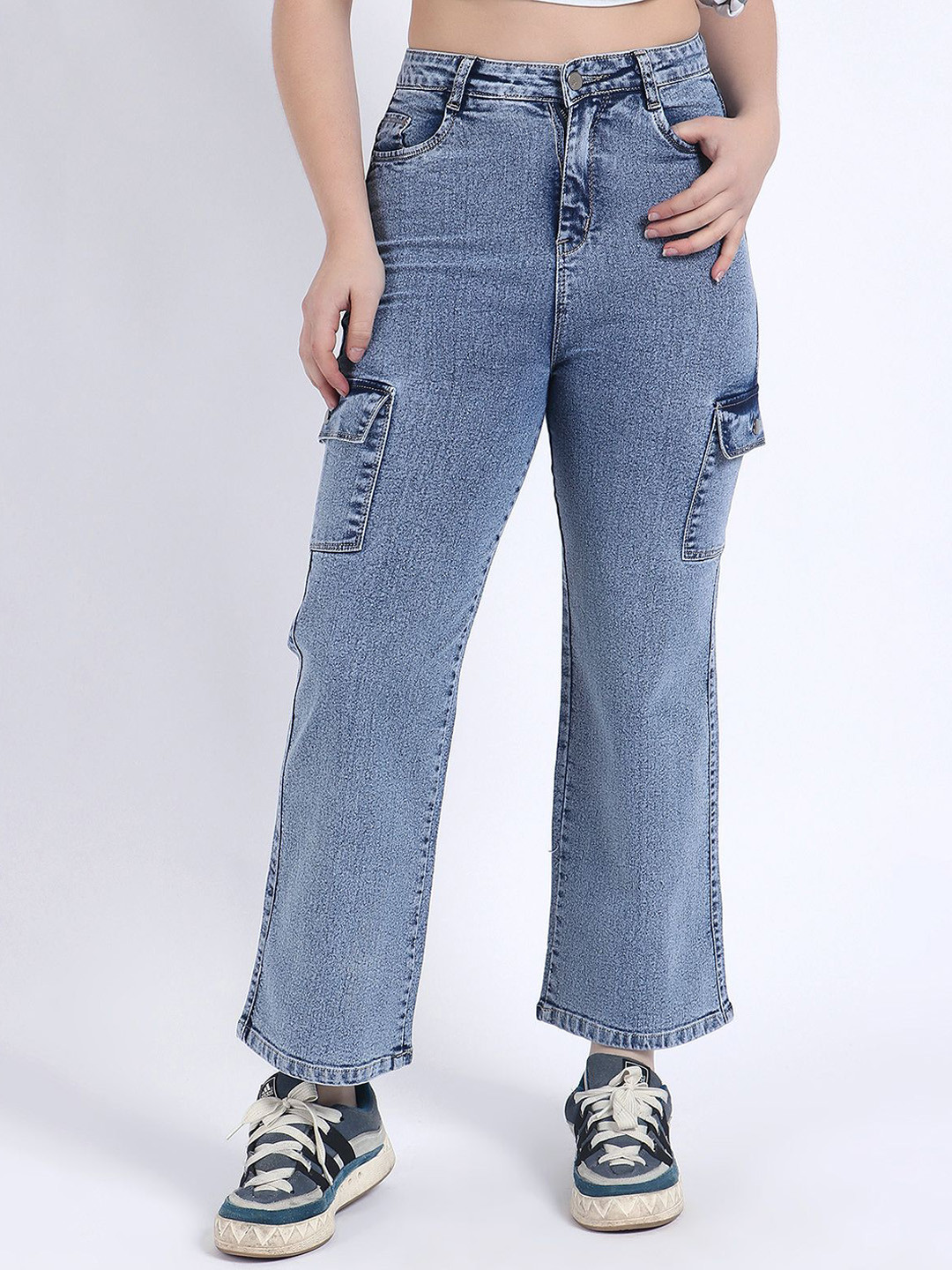 Hayler Women Relaxed Fit Mid-Rise Stretchable Cargo Style Jeans