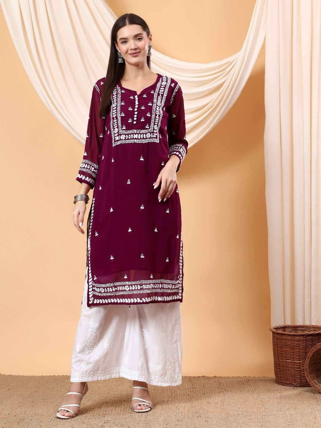 Poshak Chikan Studio Women Embroidered Chikankari Summer Sheers Kurta