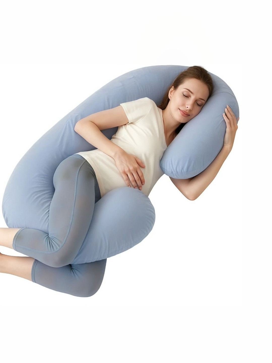 Pum Pum Hollow Fiber Blue Solid Faux Velvet Ultra Soft Fibre Maternity Pillow-139.7 x 76.2 x 22.86 cm