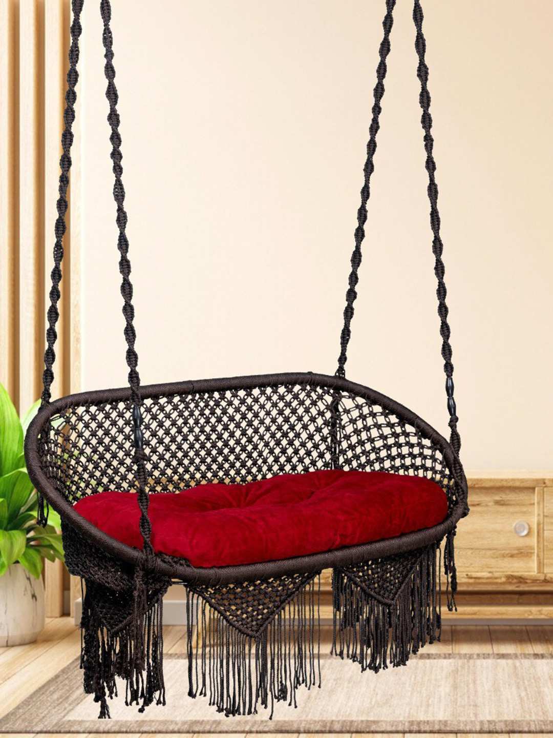 Patiofy Black & Red Skin-Friendly Oval Shaped Double Seater Hammock Swing Chair