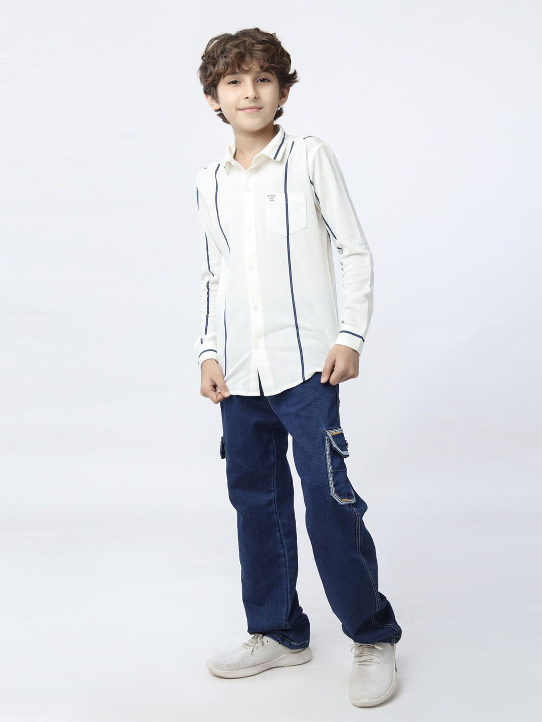 BEARSOUL Boys Striped Button-Down Collar Cotton Shirt