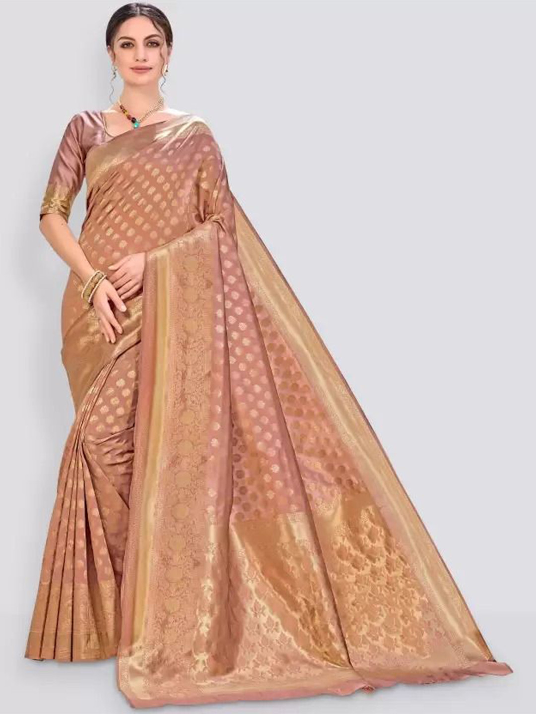 Moda Rapido Woven design Zari Banarasi Saree With Unstitched Blouse Piece