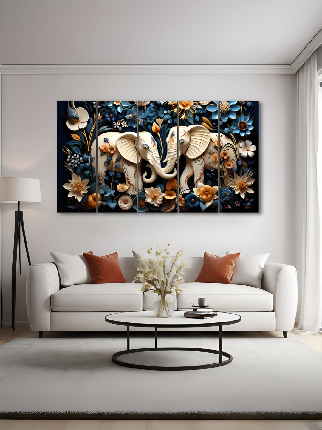 The Castle Decor Blue & Brown 5 Pieces Elephant Wooden Wall Arts