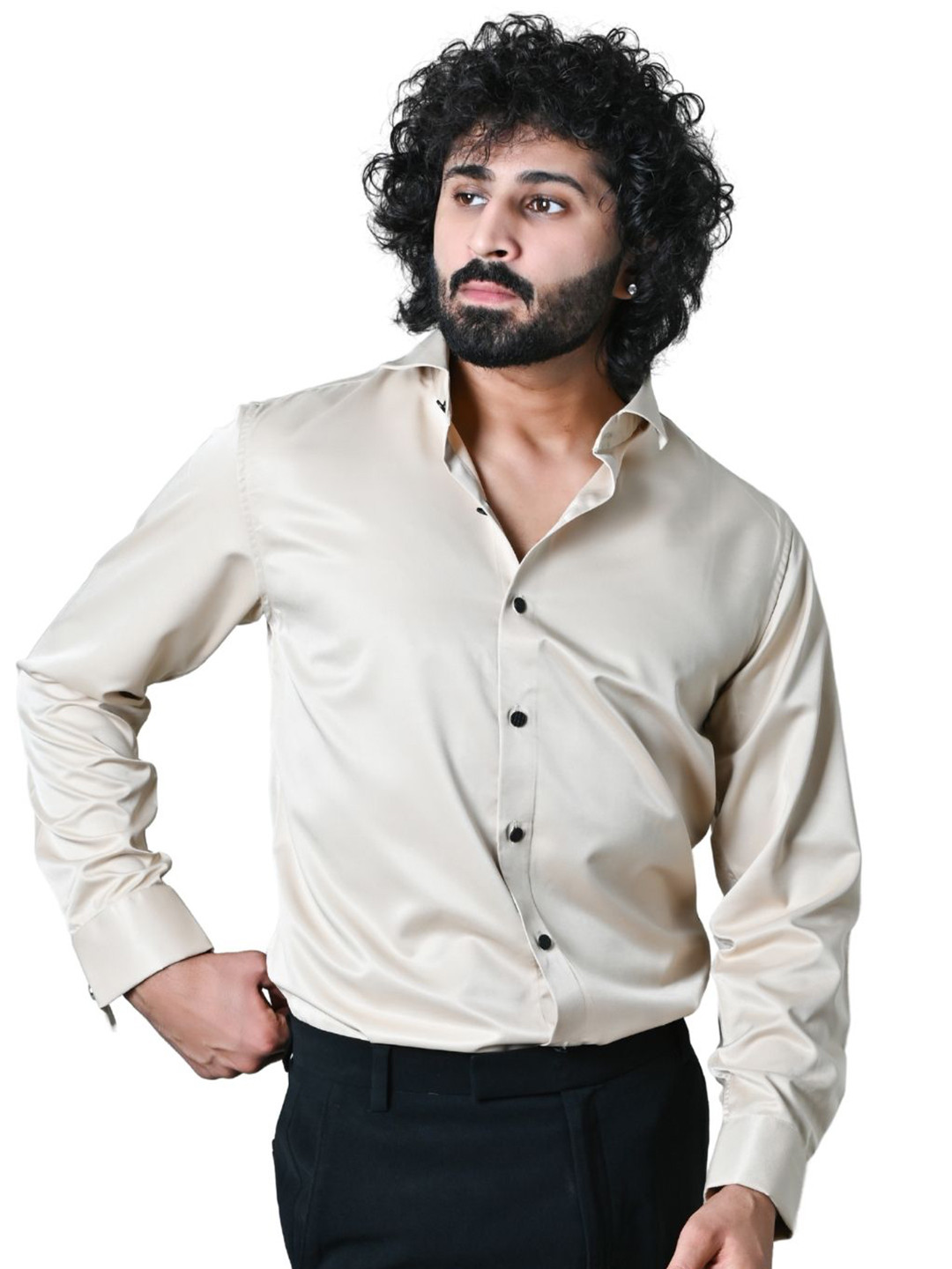Suture Craft Men India Slim Fit Solid Spread Collar Cotton Satin Shirt
