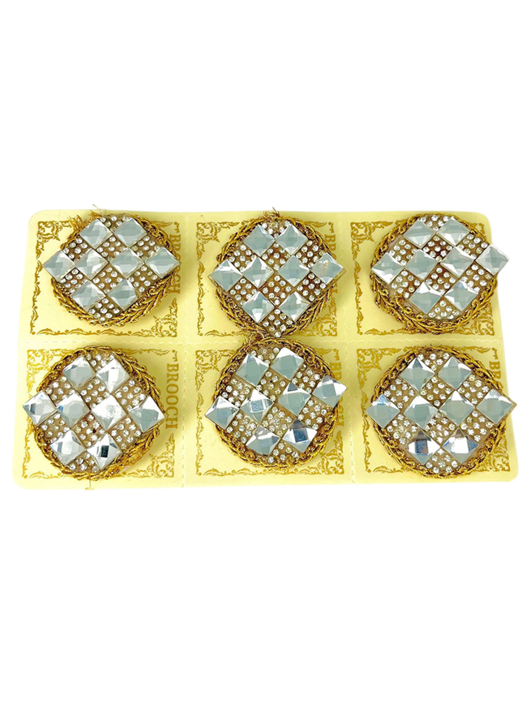 SZN Set Of 6 Artificial Stones Studded Brooch Sari Pins