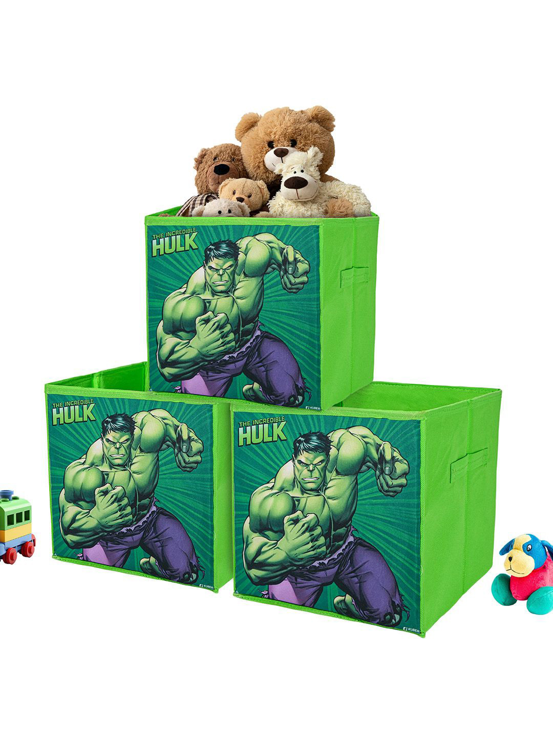Kuber Industries Green & Blue 3 Pcs Marvel Hulk Printed Multi-Utility Organisers