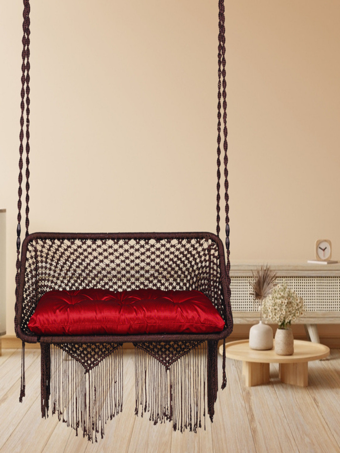 Patiofy Black & Red Double Seater  Comfortable Hammock Swing Chair With Cushion