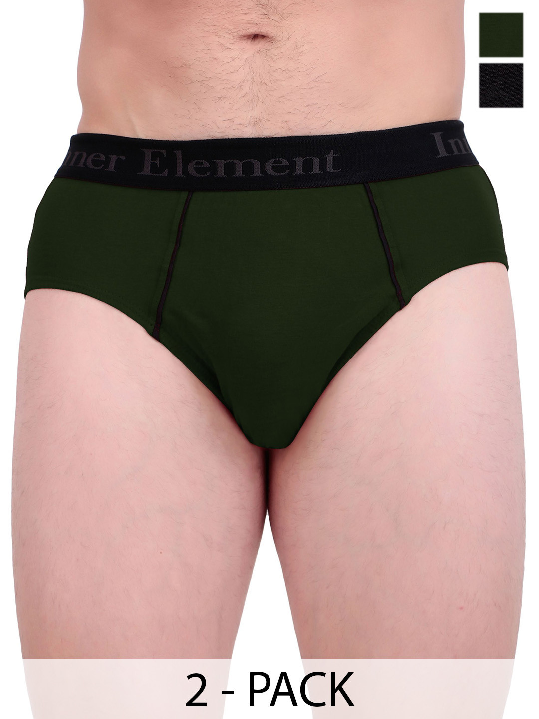 inner element Pack Of 2 Mid Rise Basic Briefs MEN_BRIEF_2PK_OLIVE_BLACK_XS