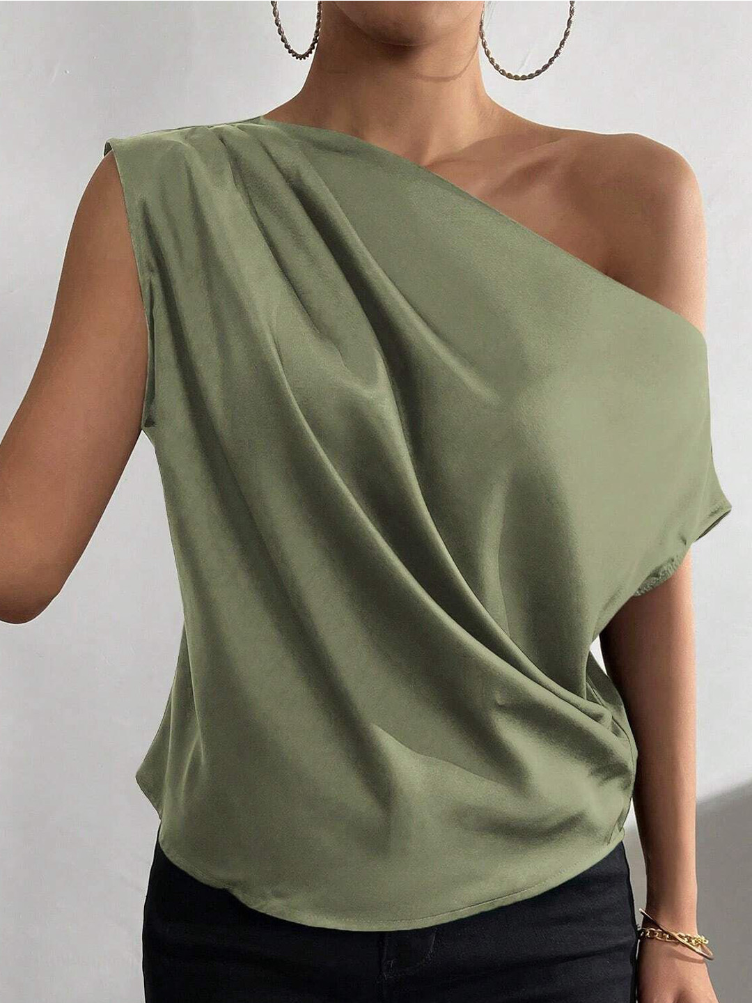 bebe Solid One-Shoulder Draped Sleeveless Top