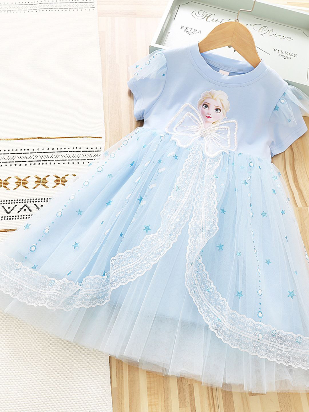 YK Girl Cartoon Characters Printed Embellished Fit and Flare Dress