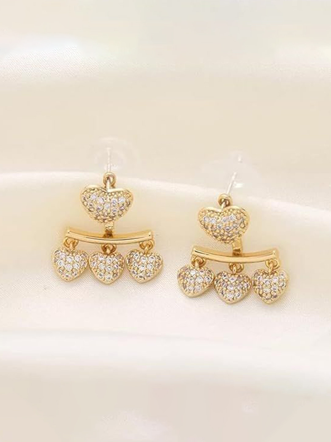 Arzonai Gold-Plated  Artificial Stones Studded Heart Shaped Korean Studs